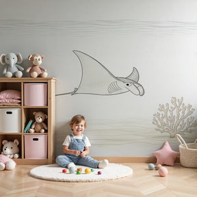 Ocean manta ray mural wallpaper creating peaceful underwater nursery decor by Kids-Mundo