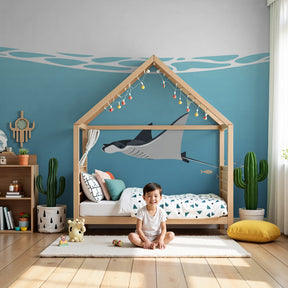 Ocean manta ray mural wallpaper creating serene underwater nursery decor by Kids-Mundo
