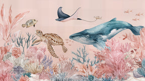 Detailed ocean mural wallpaper design pattern with turtle, whale and coral by Kids-Mundo