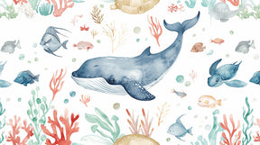 Detailed ocean whale and coral mural wallpaper design pattern by Kids-Mundo