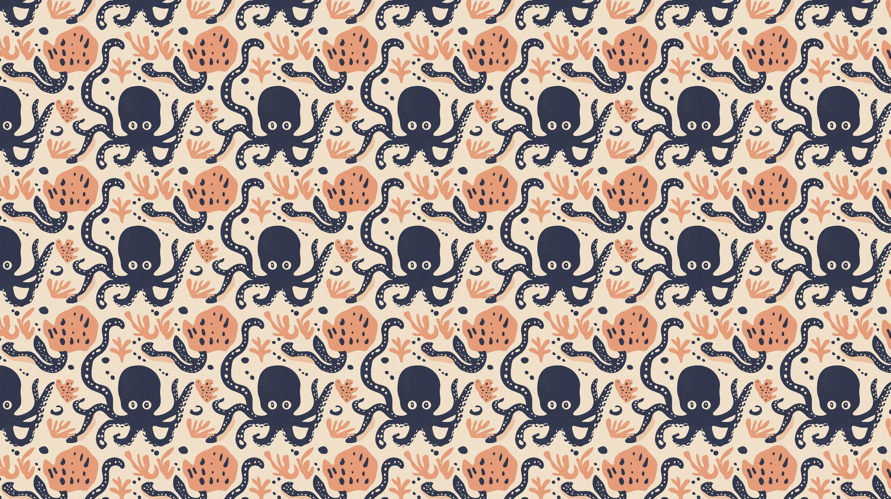 Detailed ocean octopus and coral reef mural wallpaper design pattern by Kids-Mundo