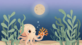 Detailed ocean octopus and coral mural wallpaper design pattern by Kids-Mundo