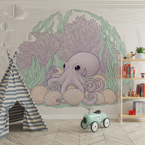 Cute octopus mural wallpaper transforming children's playroom into underwater adventure space