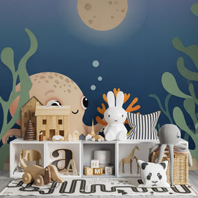 Soothing ocean mural wallpaper with octopus and coral for children's room by Kids-Mundo