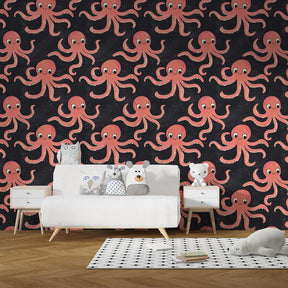 Sea creature mural wallpaper transforming children's room into magical underwater world