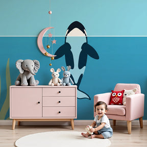 Ocean orca mural wallpaper creating serene underwater nursery decor by Kids-Mundo