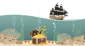 Detailed ocean pirate treasure mural wallpaper design pattern with coral and ship by Kids-Mundo