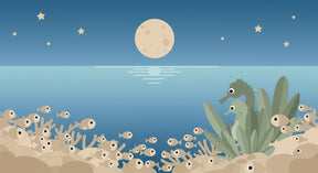 Detailed seahorse and starfish ocean mural wallpaper design pattern by Kids-Mundo