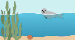 Detailed ocean seal mural wallpaper design pattern with marine plants by Kids-Mundo