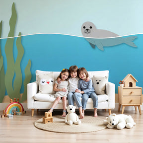 Ocean seal mural wallpaper in bright nursery with natural lighting by Kids-Mundo