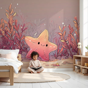 Ocean starfish mural wallpaper creating peaceful underwater nursery decor by Kids-Mundo