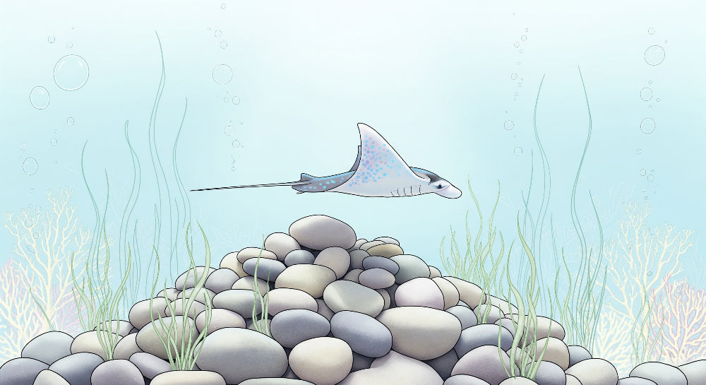 Detailed ocean stingray mural wallpaper design pattern with underwater landscape by Kids-Mundo