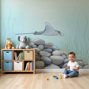 Ocean stingray mural wallpaper creating peaceful underwater nursery decor by Kids-Mundo