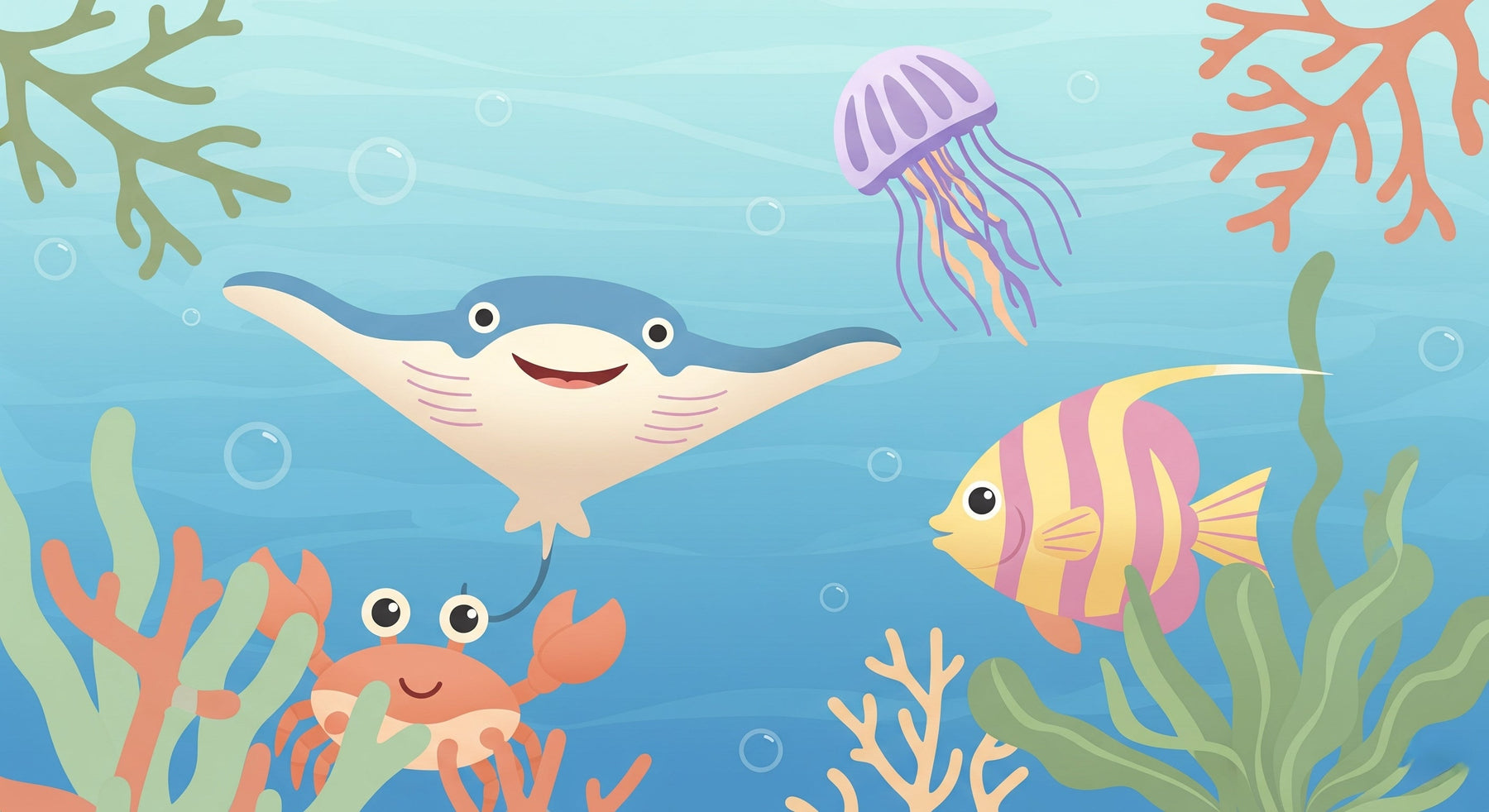 Detailed ocean submarine mural wallpaper design pattern with marine creatures by Kids-Mundo