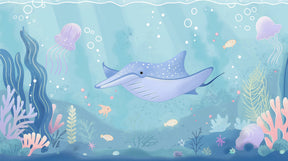 Detailed ocean submarine mural wallpaper design pattern with stingray and coral reef by Kids-Mundo