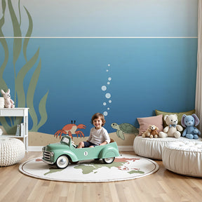 Ocean submarine mural wallpaper with sea creatures in modern baby nursery by Kids-Mundo