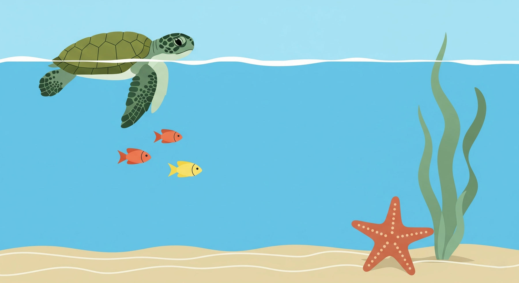 Detailed ocean turtle and fish mural wallpaper design pattern by Kids-Mundo