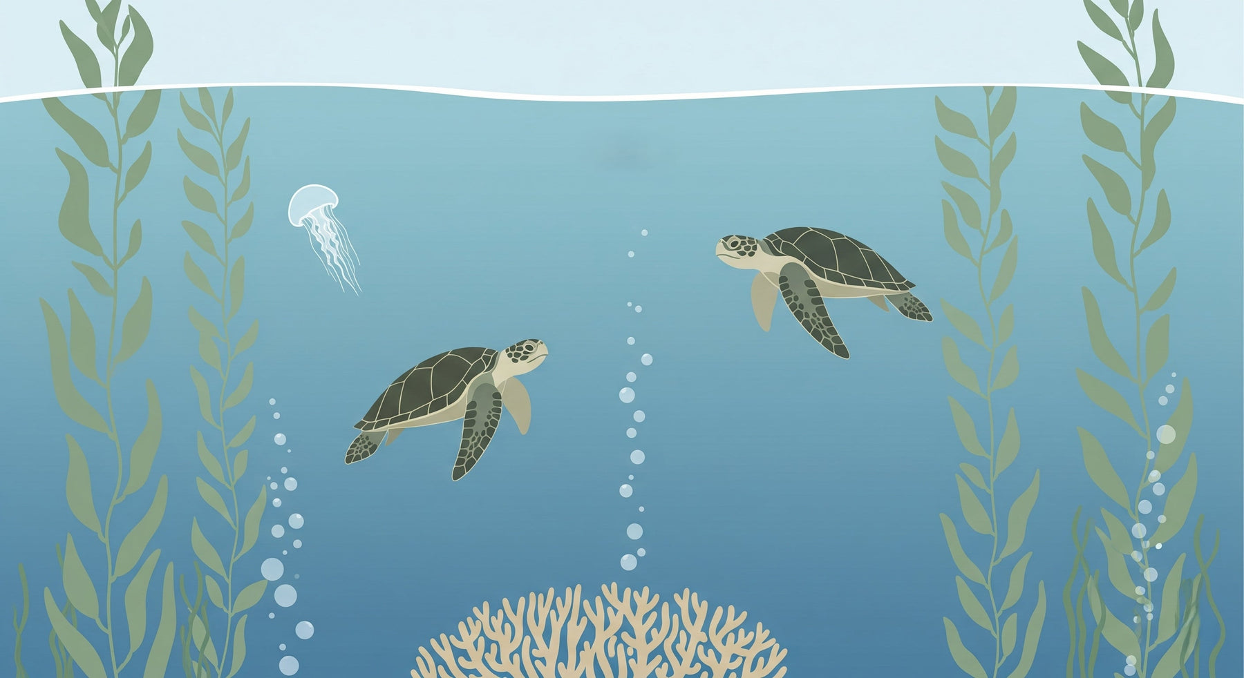 Detailed ocean turtle and coral reef mural wallpaper design pattern by Kids-Mundo