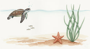 Detailed ocean turtle and starfish mural wallpaper design pattern with coral elements by Kids-Mundo