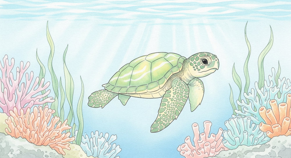 Detailed ocean turtle and coral reef mural wallpaper design pattern by Kids-Mundo