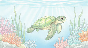 Detailed ocean turtle and coral reef mural wallpaper design pattern by Kids-Mundo