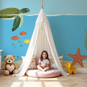 Ocean turtle mural wallpaper in peaceful nursery with underwater theme by Kids-Mundo