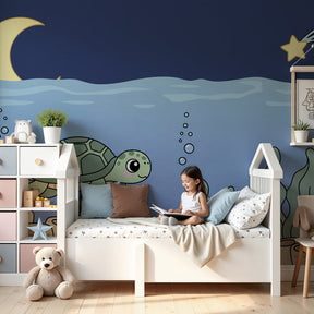 Ocean turtle mural wallpaper creating magical underwater nursery decor by Kids-Mundo