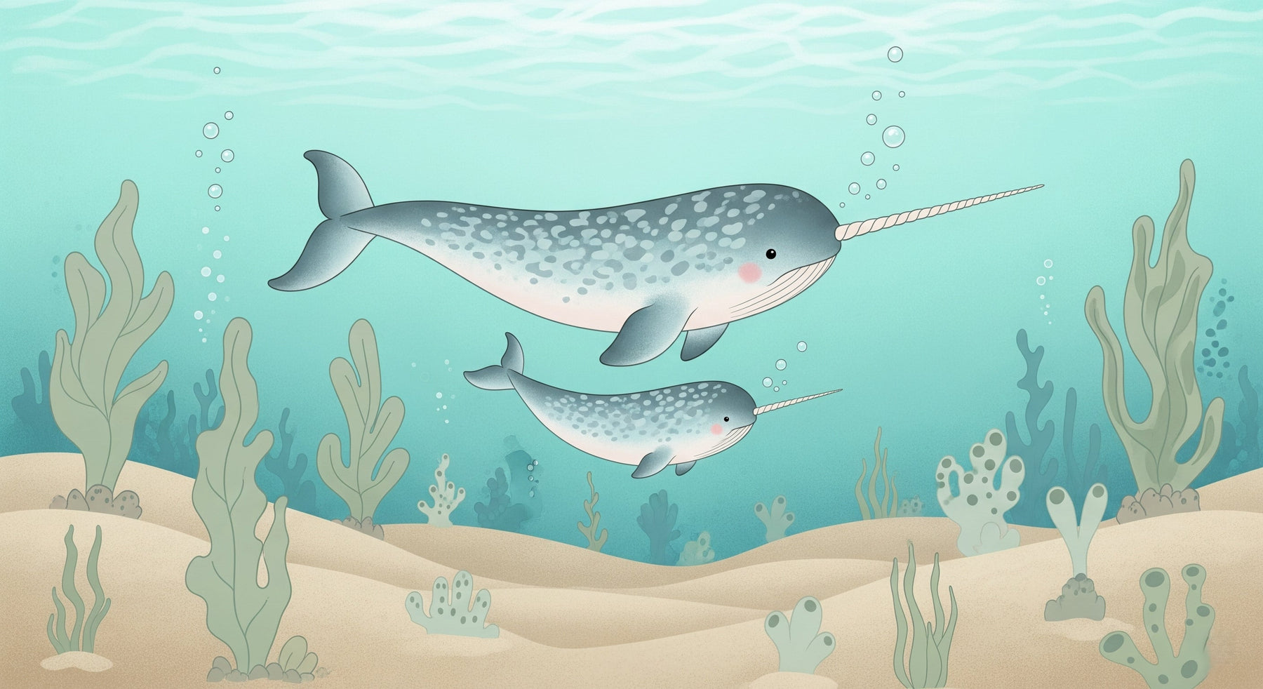 Detailed ocean underwater mural wallpaper design pattern with moonlit sea life by Kids-Mundo