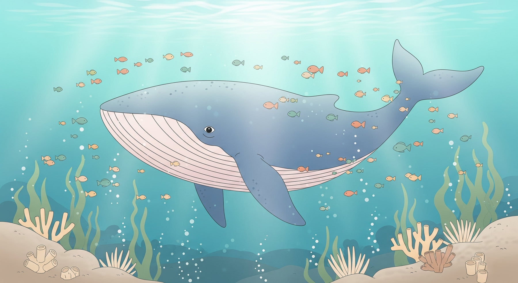 Detailed ocean whale mural wallpaper design pattern with coral and marine life by Kids-Mundo