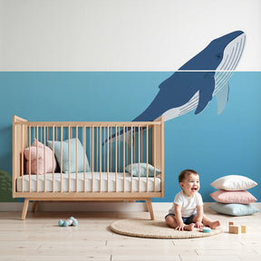 Ocean whale mural wallpaper in modern nursery with coral designs by Kids-Mundo