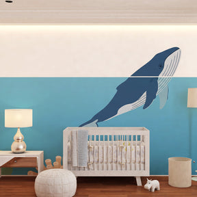 Marine themed mural wallpaper with whale and corals for kids playroom decor