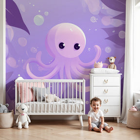 Charming octopus mural wallpaper creating magical underwater nursery decor by Kids-Mundo