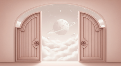 Flat artwork preview of the Kids-Mundo open doors ringed planet starry sky wall mural