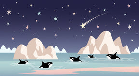 Detailed orca whale and starry night mural wallpaper design pattern by Kids-Mundo