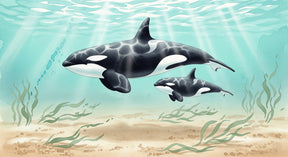 Detailed orca ocean mural wallpaper design pattern with marine mammals by Kids-Mundo