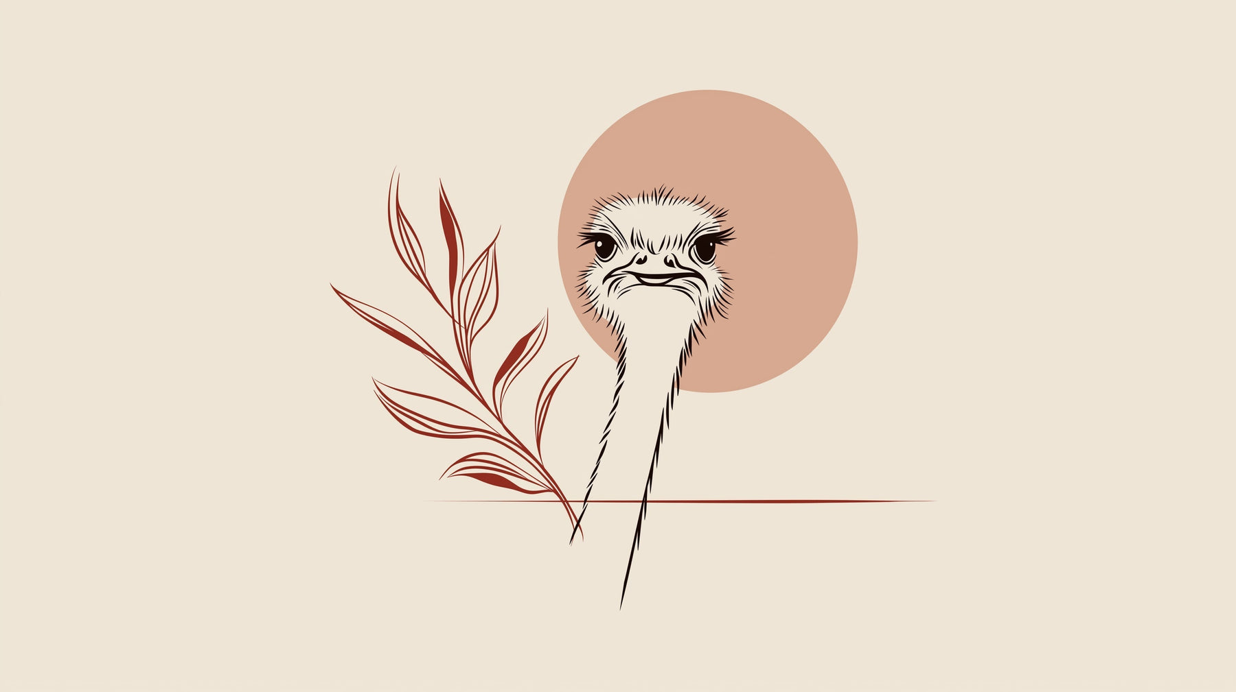 Detailed ostrich and foliage mural wallpaper design pattern with pastel background by Kids-Mundo