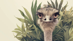 Detailed ostrich and tropical leaves mural wallpaper design pattern by Kids-Mundo