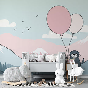 Mountain otter mural wallpaper transforming baby bedroom into adventure sanctuary
