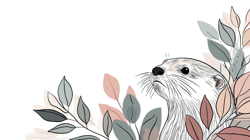 Detailed otter and botanical leaves mural wallpaper design pattern by Kids-Mundo