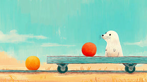 Detailed otter with colorful balls mural wallpaper design pattern by Kids-Mundo