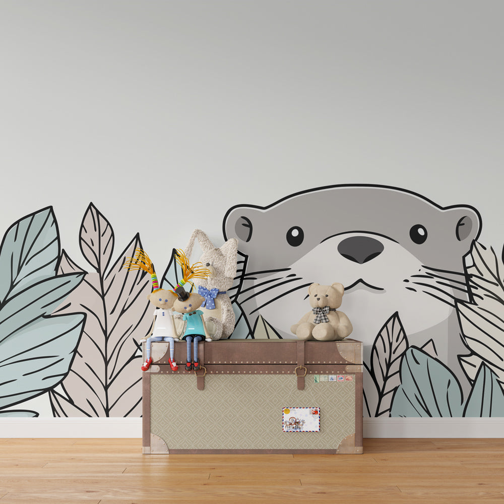 Nature animal wallpaper featuring cute otter in colorful kids playroom by Kids-Mundo