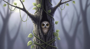Detailed owl and enchanted forest mural wallpaper design pattern by Kids-Mundo