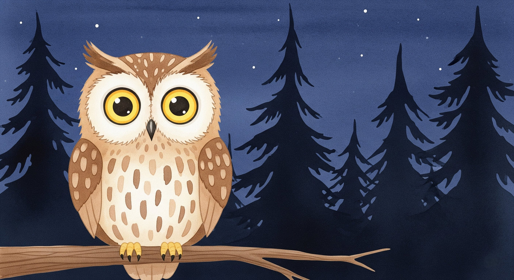 Detailed owl forest mural wallpaper design pattern showing starry night woodland scene by Kids-Mundo
