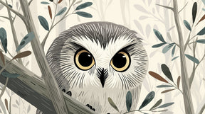 Detailed owl forest mural wallpaper design pattern with woodland branches by Kids-Mundo