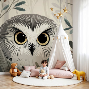 Owl forest mural wallpaper creating magical woodland nursery decor by Kids-Mundo