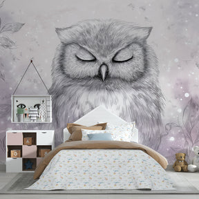 Forest owl wallpaper in modern kids bedroom with light wood furniture and cozy decor by Kids-Mundo