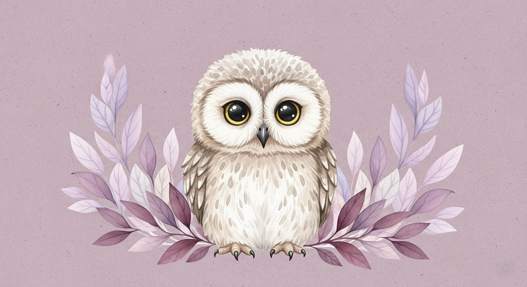 Detailed owl and foliage mural wallpaper design pattern by Kids-Mundo showing charming woodland theme