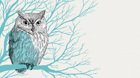 Detailed owl mural wallpaper design pattern showing wise owl on blue branch by Kids-Mundo