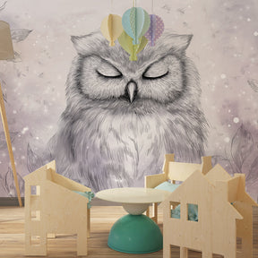 Nature-themed owl mural wallpaper transforming children's room into magical woodland sanctuary