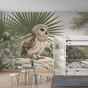 Owl nature wallpaper transforming kids bedroom with tropical foliage design